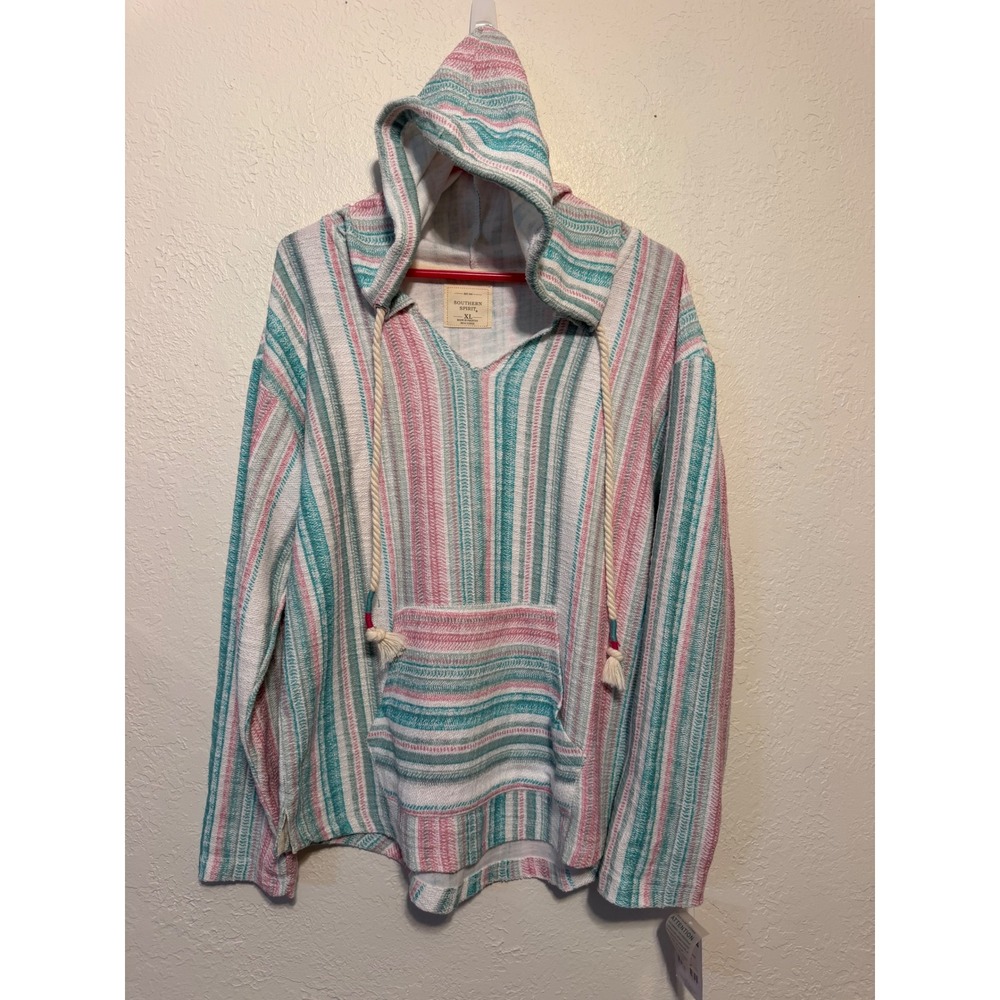 Southern Spirit Baja Hoodie Blue Haze Striped Pullover LHP6546 XL New